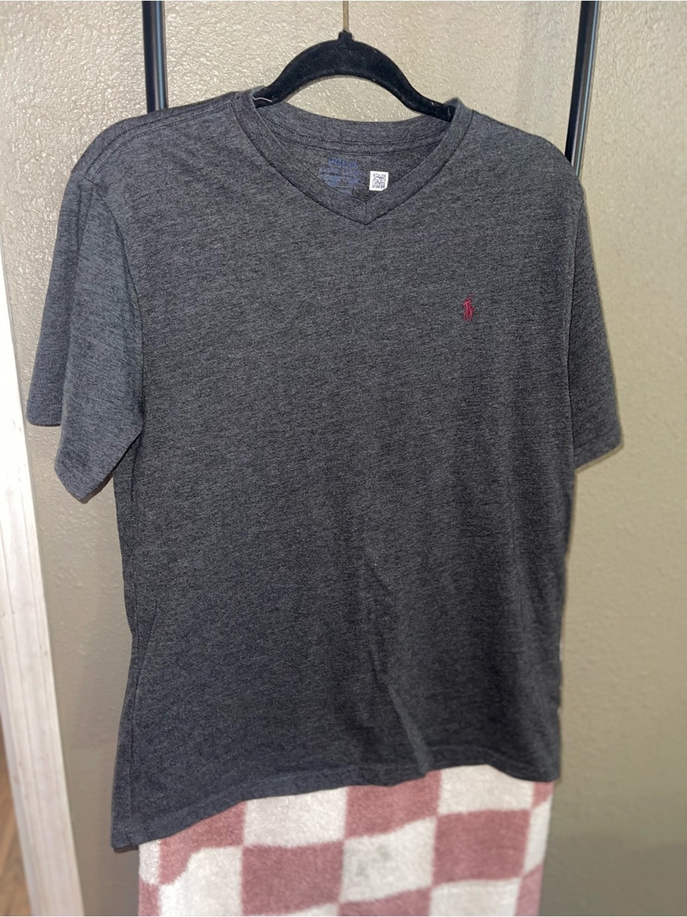 Polo by Ralph Lauren Dark Gray V-Neck Tee with Pink Polo Pony